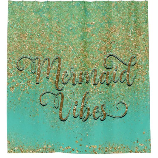 Zeemeermin Vibes Cascading Gold Glitter Blauwgroen Douchegordijn (Voorkant)