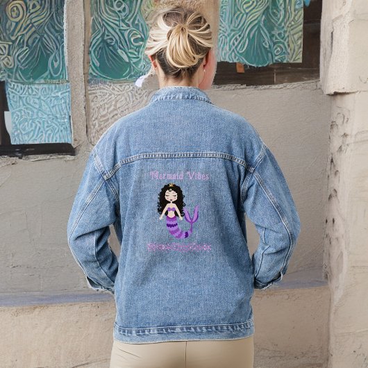 Zeemeermin Vibes Roze en Paarse Strand Geïnspireer Denim Jacket