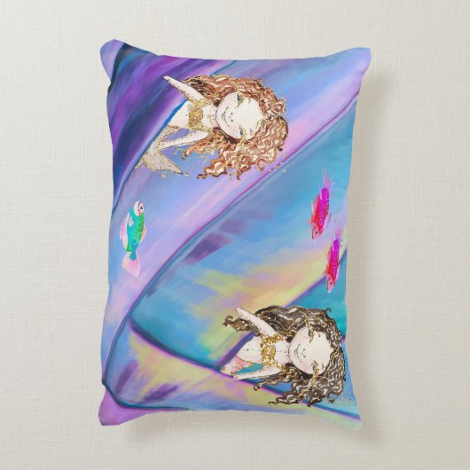 Zeemeermin, vis en zakrif accent kussen (Achterkant (Verticaal))