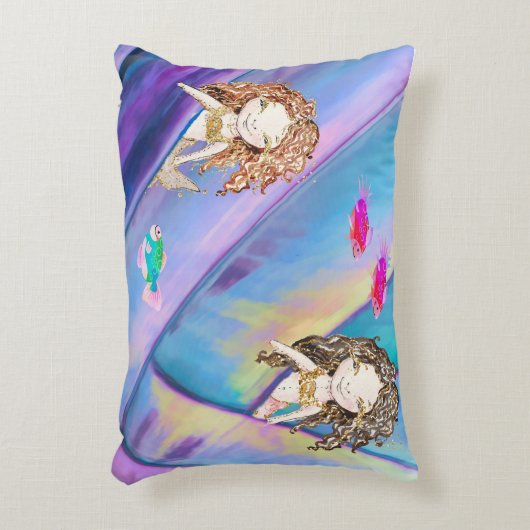 Zeemeermin, vis en zakrif accent kussen (Voorkant(Verticaal))