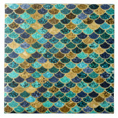 Zeemeermin Vis Schaalschilfers Blauwgroen gouden t Tegeltje (Voorkant)
