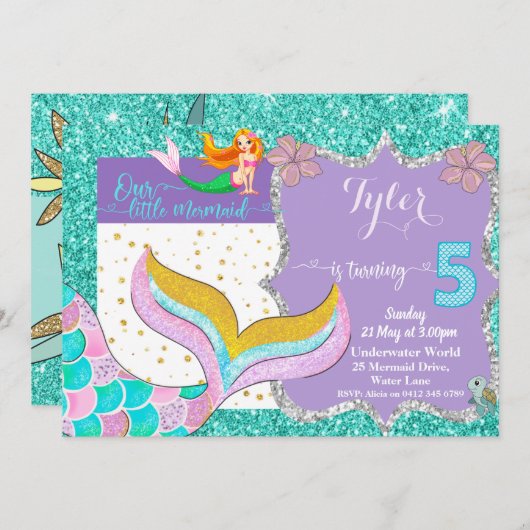 Zeemeermin volgens Zee 5e uitnodiging (Voorkant / Achterkant)