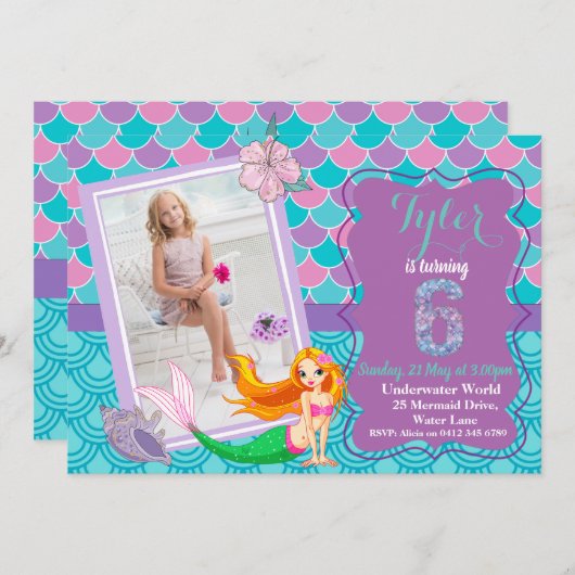 Zeemeermin volgens Zee 6e uitnodiging (Voorkant / Achterkant)