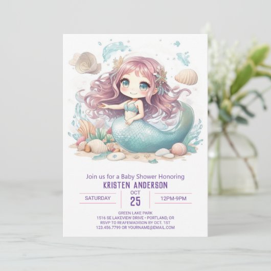 Zeemeermin vraagt zich af hoe je Baby shower kunt Kaart (Staand voorkant)