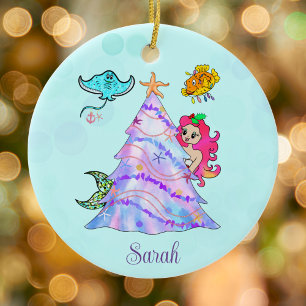 Zeemeermin & Vrienden versieren de kerstboom naam Keramisch Ornament