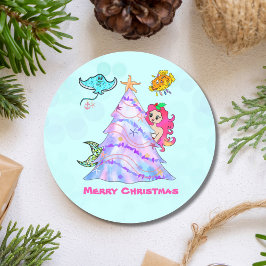 Zeemeermin & Vrienden versieren kerstboom Ronde Sticker