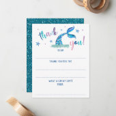 Zeemeermin vult de blanco glitter in Dank u Notitiekaartje (Voorkant / Achterkant in situ)