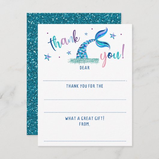 Zeemeermin vult de blanco glitter in Dank u Notitiekaartje (Voorkant / Achterkant)