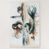 Zeemeermin Vuurtoren Kust Watercolorscene Legpuzzel (Verticaal)