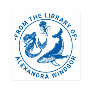 Zeemeermin, Walvis, Kwal Bibliotheek Boek Naam Zelfinktende Stempel