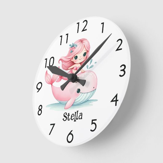 Zeemeermin walvis roze meisje naam onderwater ronde klok (Hoek)