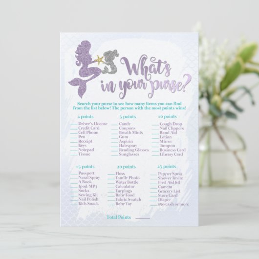 Zeemeermin Wat zit er in je tas baby shower spelka Kaart (Staand voorkant)