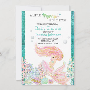 Zeemeermin Watercolor Baby Shower Glitter Kaart