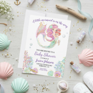 Zeemeermin Watercolor Baby Shower Kaart