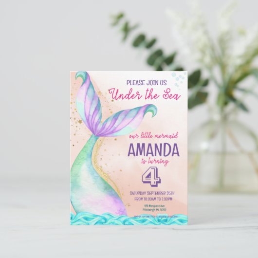 Zeemeermin Waterverf Birthday onder Zee Briefkaart (Staand voorkant)