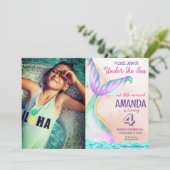 Zeemeermin Waterverf Birthday onder Zee Kaart (Staand voorkant)