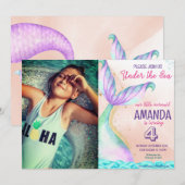 Zeemeermin Waterverf Birthday onder Zee Kaart (Voorkant / Achterkant)