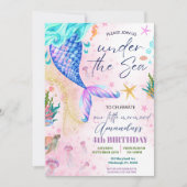 Zeemeermin Waterverf Birthday onder Zee Kaart (Voorkant)
