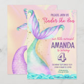 Zeemeermin Waterverf Birthday onder Zee Kaart (Voorkant / Achterkant)