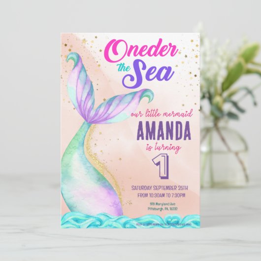 Zeemeermin Waterverf Birthday onder Zee Kaart (Staand voorkant)