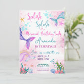 Zeemeermin Waterverf Birthday onder Zee Kaart (Staand voorkant)