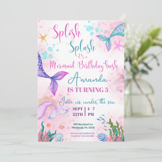 Zeemeermin Waterverf Birthday onder Zee Kaart (Staand voorkant)