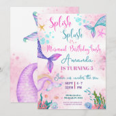 Zeemeermin Waterverf Birthday onder Zee Kaart (Voorkant / Achterkant)