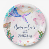Zeemeermin Waterverf Birthday onder Zee Papieren Bordje (Voorkant)