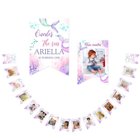 Zeemeermin Waterverf Birthday onder Zee Vlaggetjes