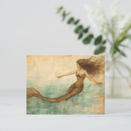 Zeemeermin  Waterverf Briefkaart (Staand voorkant)