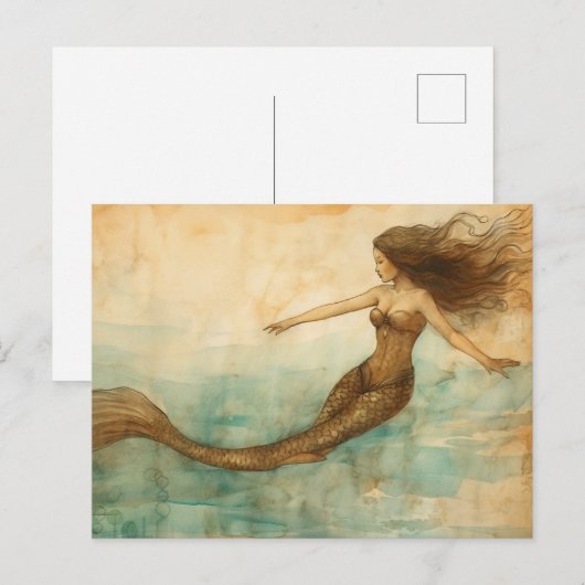 Zeemeermin  Waterverf Briefkaart (Voorkant / Achterkant)