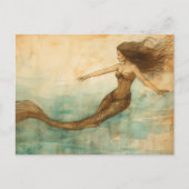 Zeemeermin Waterverf Briefkaart (Voorkant)