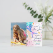 Zeemeermin Waterverf Foto Verjaardag Onder de Zee Briefkaart (Staand voorkant)