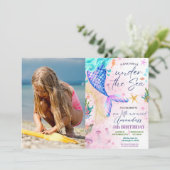 Zeemeermin Waterverf Foto Verjaardag Onder het Zee Kaart (Staand voorkant)