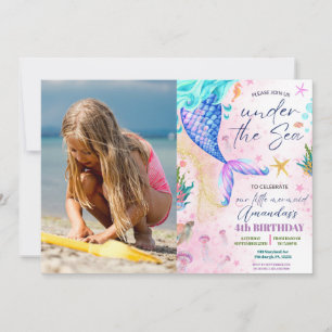 Zeemeermin Waterverf Foto Verjaardag Onder het Zee Kaart