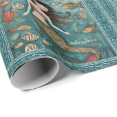 Zeemeermin Waterverf gepersonaliseerd Cadeaupapier (Rol Hoek)