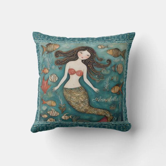 Zeemeermin Waterverf gepersonaliseerd Kussen (Achterkant)