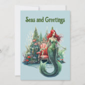 Zeemeermin Waterverf Kerstmis Zeeen en Groeten Feestdagenkaart (Voorkant)