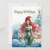 Zeemeermin Waterverf kerstvakantie Feestdagenkaart (Voorkant)