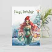 Zeemeermin Waterverf kerstvakantie Feestdagenkaart (Staand voorkant)