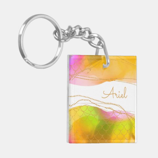 Zeemeermin Waterverf Kunstnaam Glam Summer Haar Pl Sleutelhanger (Voorkant Links)