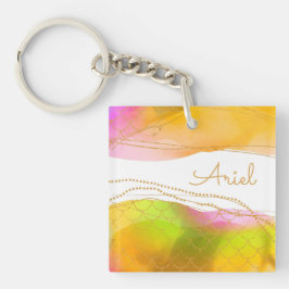 Zeemeermin Waterverf Kunstnaam Glam Summer Haar Pl Sleutelhanger