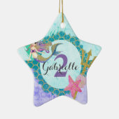 Zeemeermin Waterverf Naam & Leeftijd Baby Girl Ver Keramisch Ornament (Rechts)