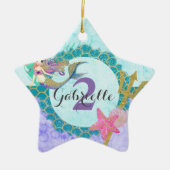 Zeemeermin Waterverf Naam & Leeftijd Baby Girl Ver Keramisch Ornament (Voorkant)