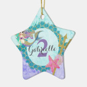 Zeemeermin Waterverf Naam & Leeftijd Baby Girl Ver Keramisch Ornament (Links)