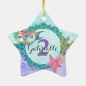Zeemeermin Waterverf Naam & Leeftijd Baby Girl Ver Keramisch Ornament (Achterkant)