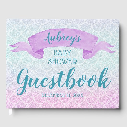 Zeemeermin Waterverf Paarse Baby shower gastenboek (Voorkant)