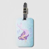 Zeemeermin Waterverf Paarse Schattig Meisje Verjaa Bagagelabel (Voorkant (verticaal))