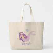 Zeemeermin Waterverf Paarse Schattig Meisje Verjaa Grote Tote Bag (Achterkant)