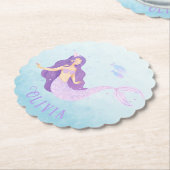 Zeemeermin Waterverf Paarse Schattig Meisje Verjaa Kartonnen Onderzetters (Gekanteld)